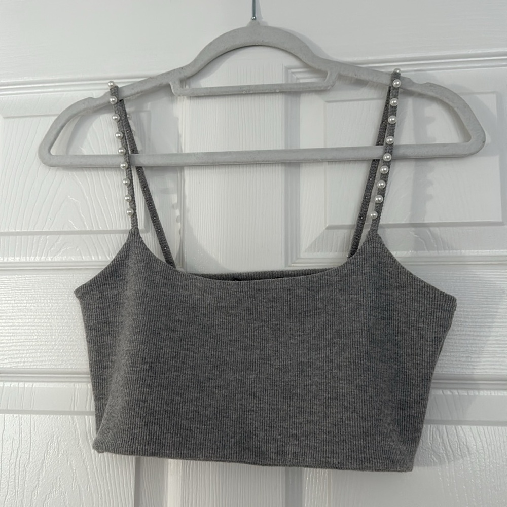 NWOT- Zara Pearl Gray Crop Tank Top